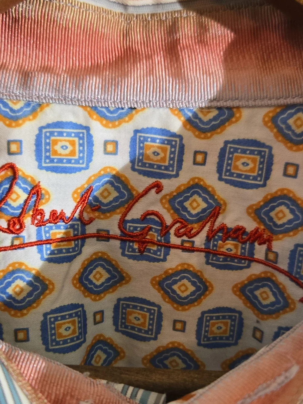 Robert Graham Striped Button-Down Shirt in Blue and Orange
